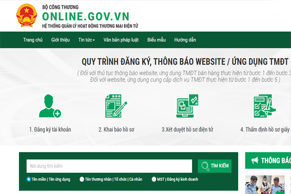 Quy trình đăng ký, thông báo website với bộ công thương