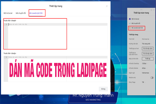 Dán mã code trong ladipage